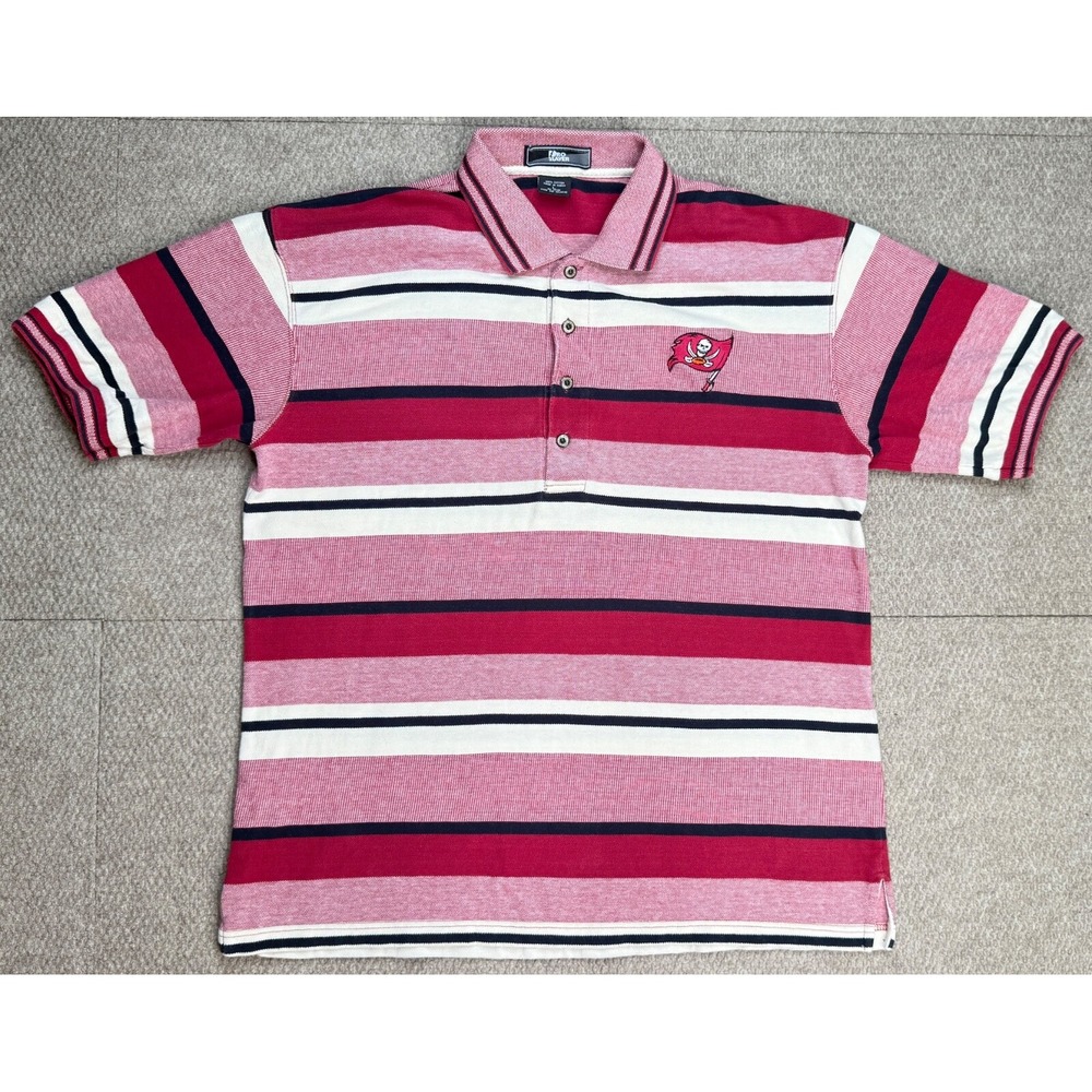 Pro Player NFL Vtg Tampa Bay Buccaneers Striped Polo Shirt‎ Size Large